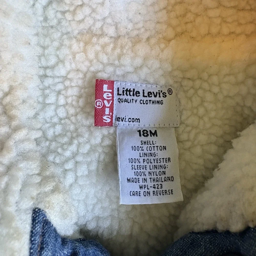 Levi's Sherpa Jacket Toddler Sz 18 Mo VTG Blue‎ Denim Cute Pockets Y2K Little